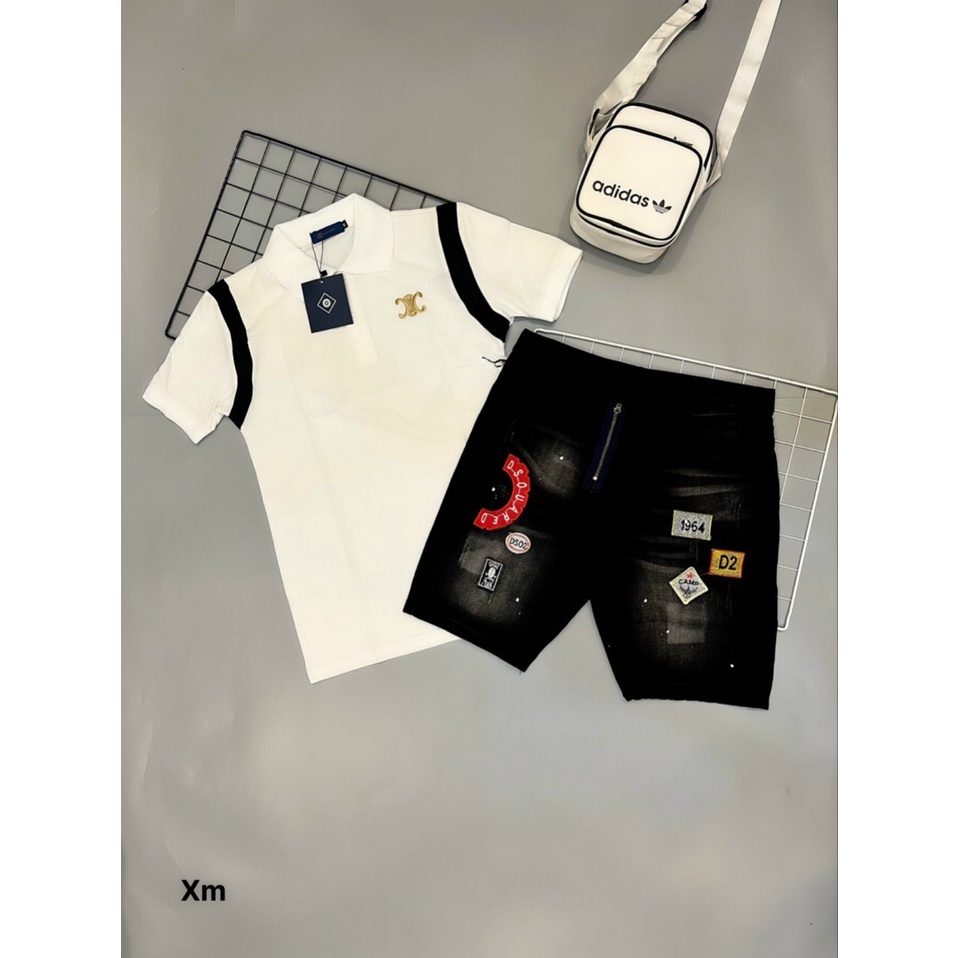 Quần short jean nam cao cấp short jean nam chất bò vải dày đẹp chất lượng phối DSQ đỏ