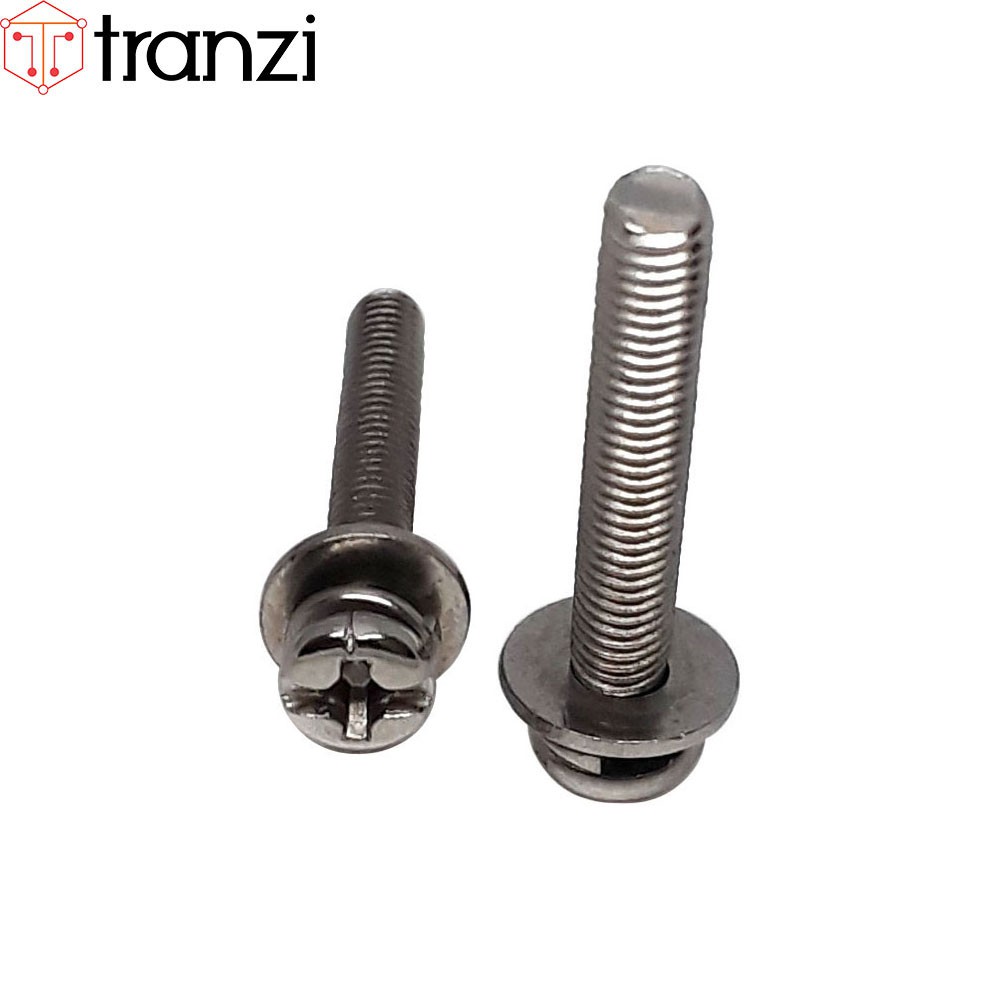 Vít bake kèm long đen phẳng vênh đầu cầu mạ niken M3x20 - túi 50 cái