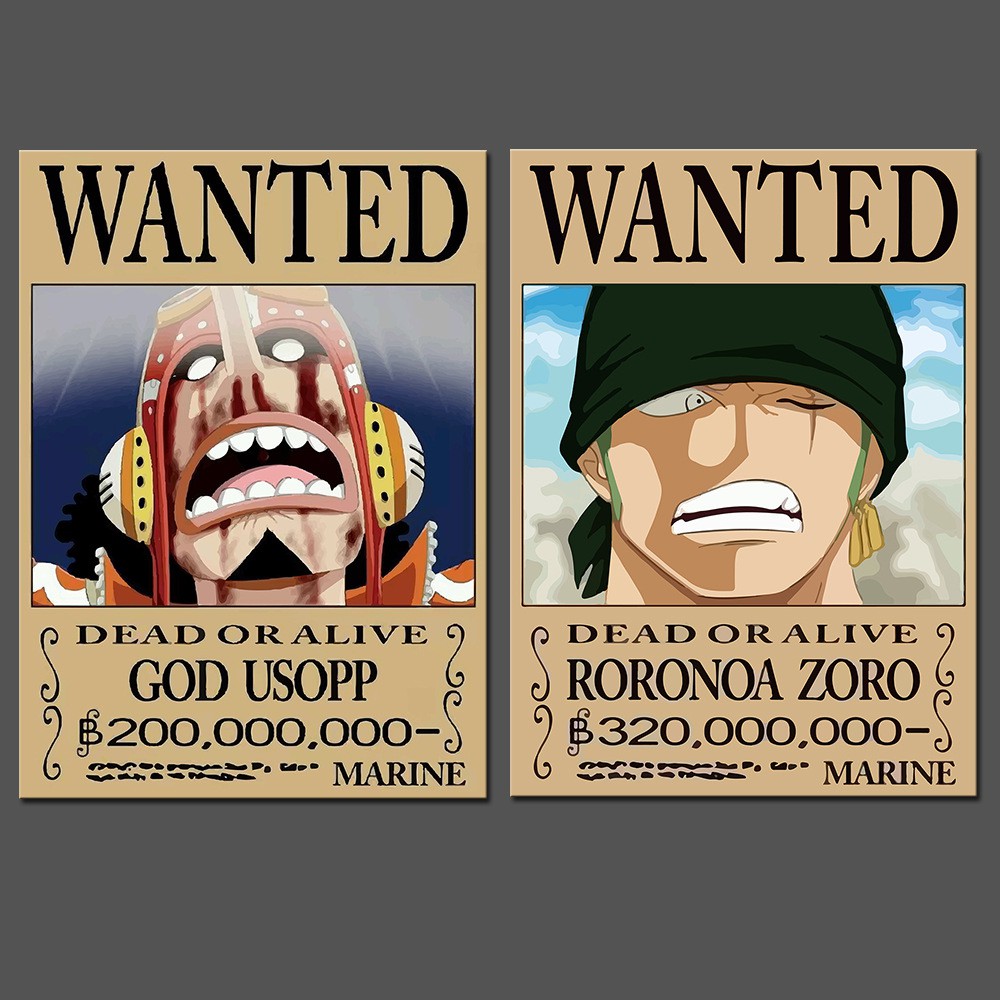 Bộ 9 Tấm Poster anime dán tường Wanted Băng Mũ Rơm - One Piece