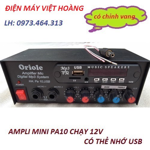 ÂM LY MINI PA10 CHẠY ĐIỆN 12V - MICRO CHỈNH VANG - THẺ NHỚ USB