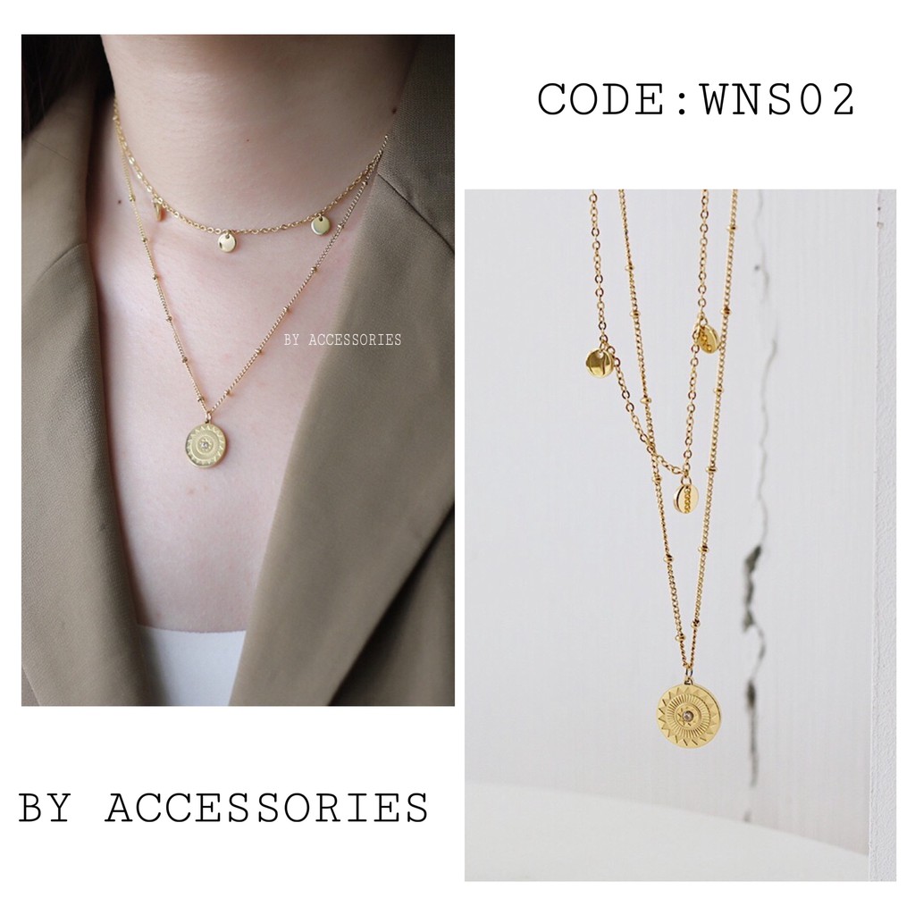 Dây chuyền titan 2 tầng mặt tròn mặt trời đính đá không gỉ