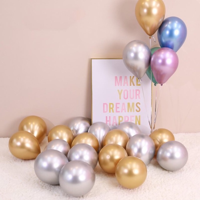 Set 50 Quả Bóng Tròn Siêu Nhũ Chrome Size 12&quot; Các Màu Trang Trí SInh Nhật Party - Kem Shop K17