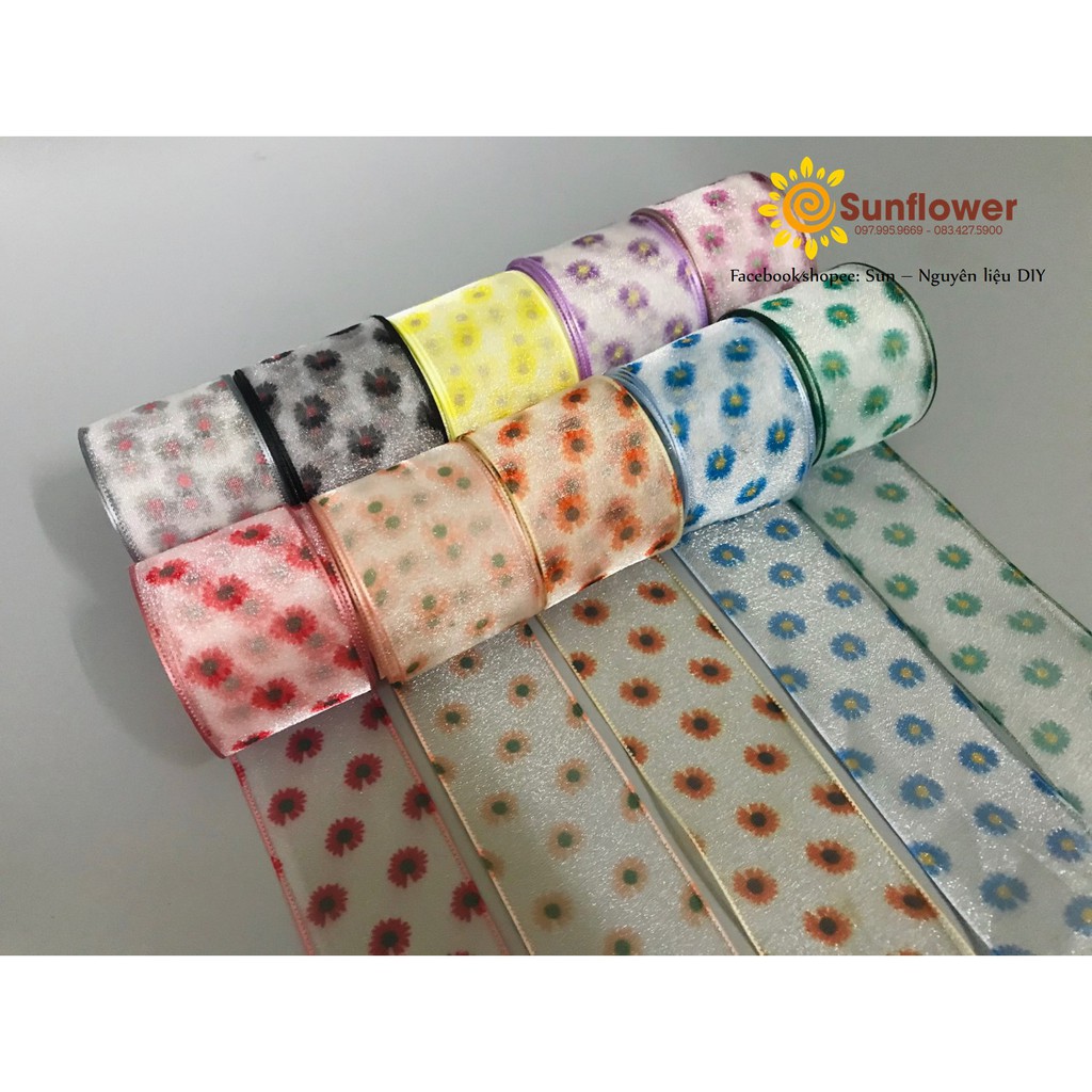 Ruy băng voan hoa cúc cao cấp - Size 38MM - set 1 mét