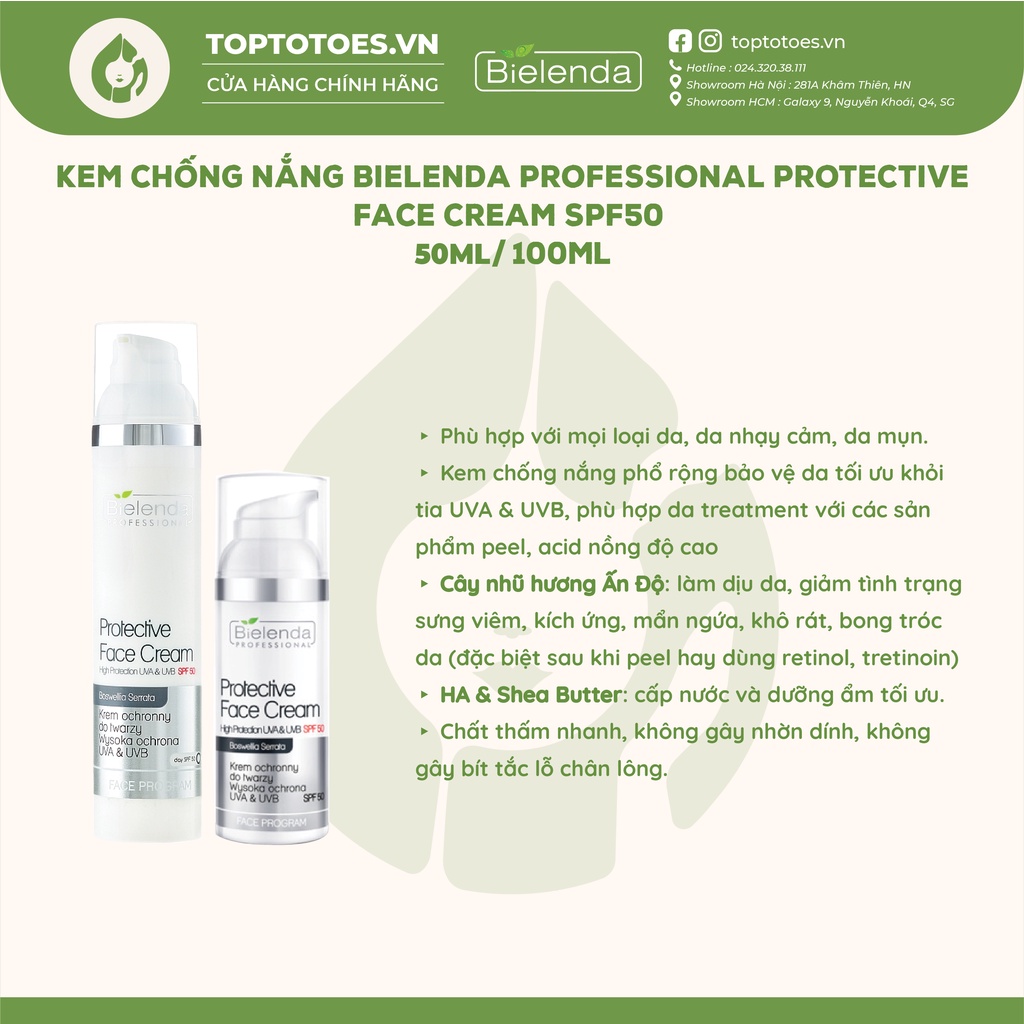 Kem chống nắng phổ rộng cho da treatment Bielenda Professional Protective Face Cream SPF50 - 50ml/100ml