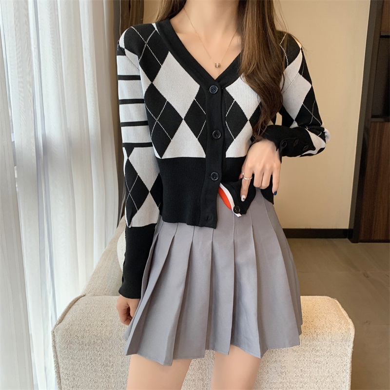 Áo khoác len cardigan mỏng dáng ngắn họa tiết kẻ sọc thời trang cho nữ