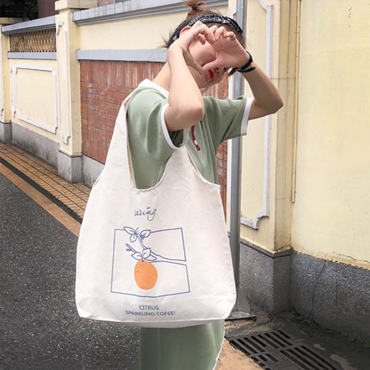Túi Vải Tote Trái Cam Cực Xinh Cỡ Lớn Style Nhật Hàn