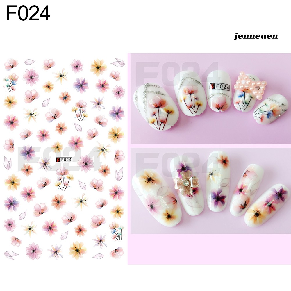 [Hàng mới về] Tấm Hình Dán Trang Trí Móng Tay Họa Tiết Hoa Và Bướm Xinh Xắn