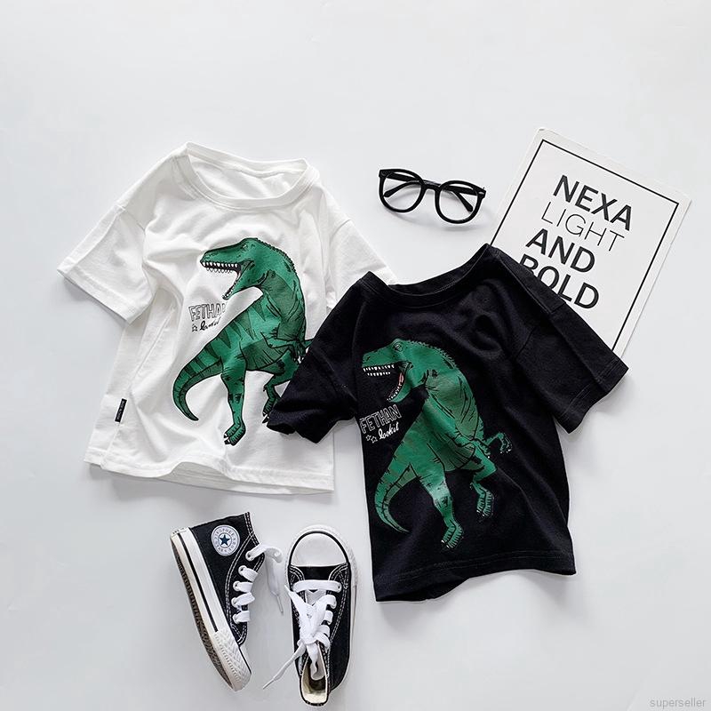 Áo Thun Tay Ngắn In Hình Khủng Long Đáng Yêu Dành Cho Bé Trai 1-9 Tuổi