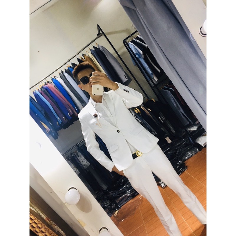 Bộ vest nam,Aó vest nam thời trang ,bộ suit màu trắng cao cấp lịch lãm cho phái mạnh, com lê blaze