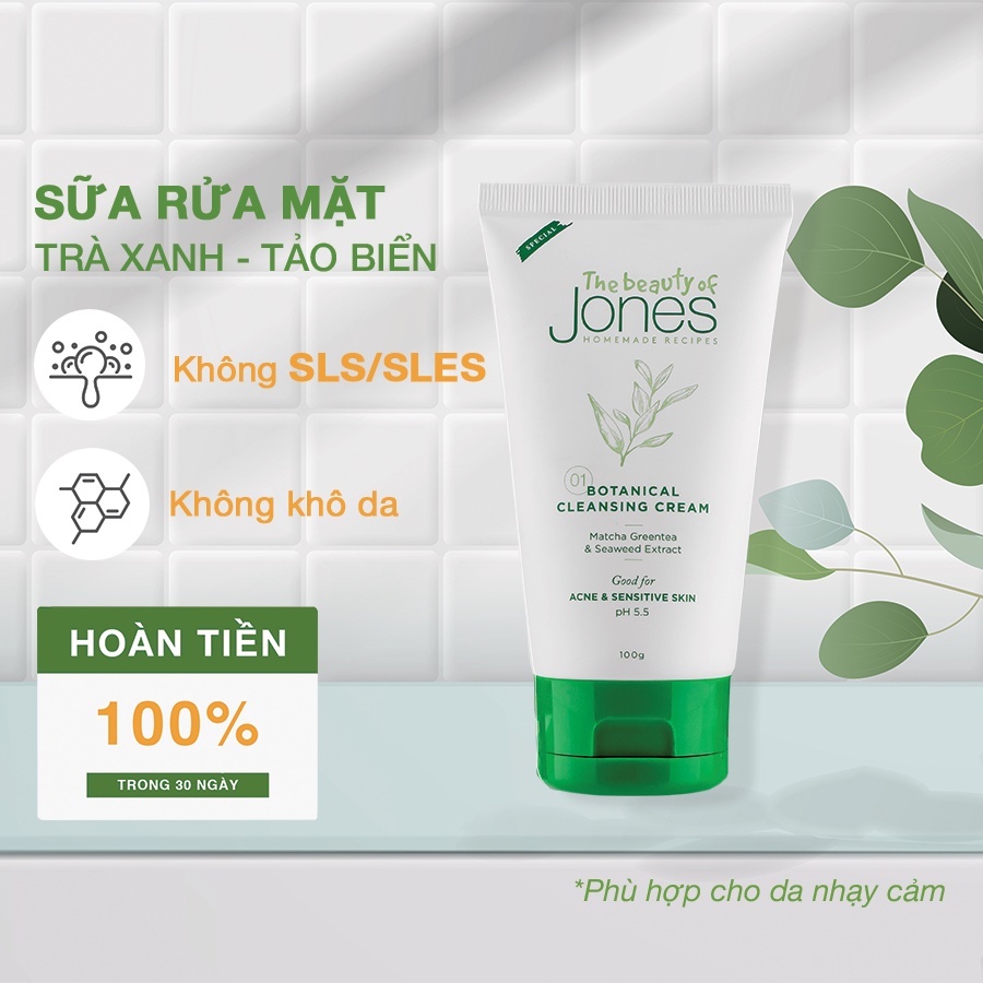 Sữa rửa mặt da mụn nhạy cảm từ trà xanh tảo biển The Beauty of Jones