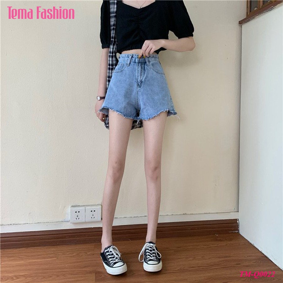 [Mã WASTMAY giảm 15% tối đa 30K đơn 150K] Quần short jean nữ TEMA - Quần đùi nữ jean màu xanh gấu rách siêu xinh