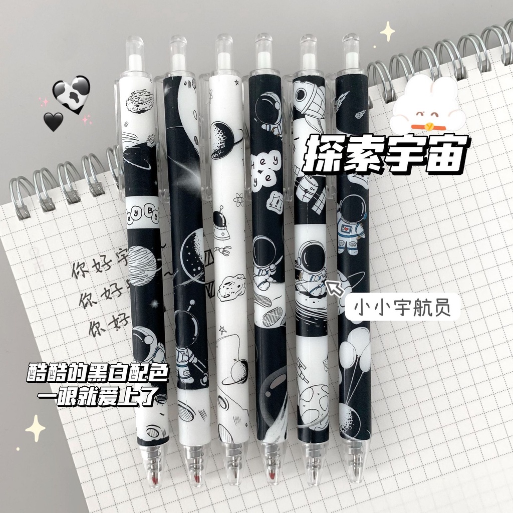 Bộ 6 cây bút bi viết mực gel đen ngòi 0.5 in hình phi hành gia kiểu Hàn Quốc
