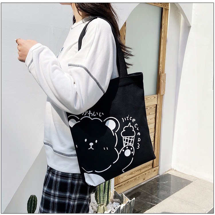 Túi Tote vải canvas hot trend hình Gấu siêu xinh T2GDT