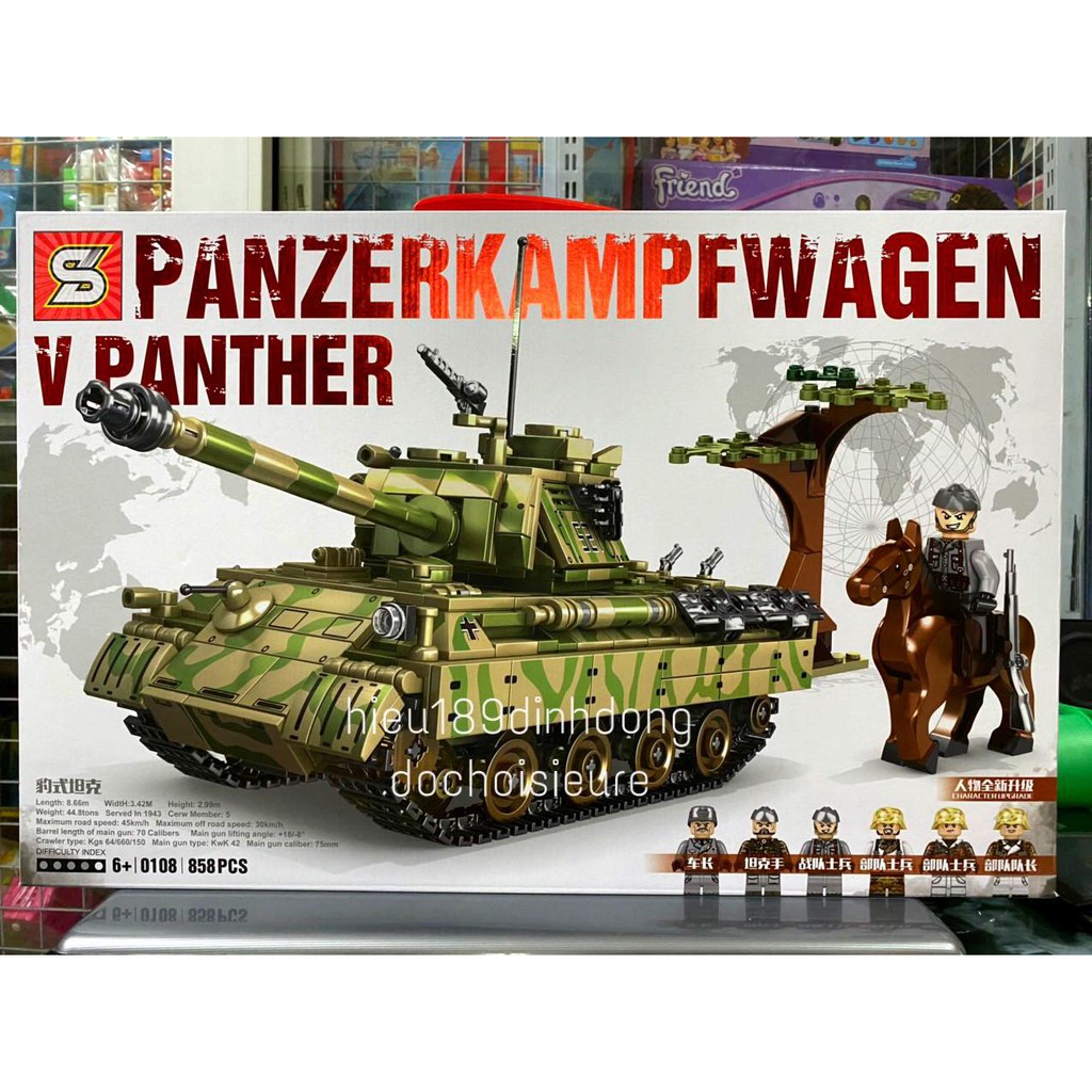Lắp Ráp Xếp Hình non Lego City SY0108 : Xe tank PZ Panther V panzerkampfwargen 858 mảnh