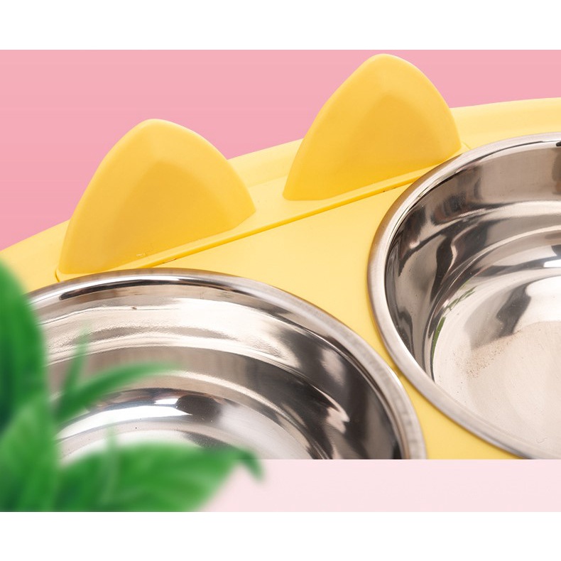 Chén đôi inox mặt gà con dành cho chó mèo