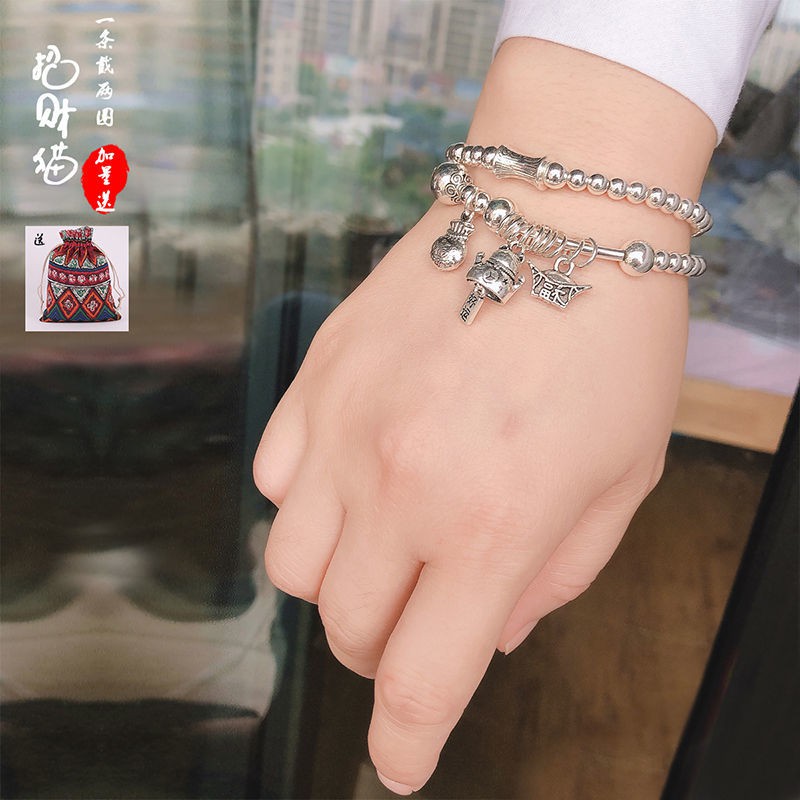 2021 hot sale new retro bracelet female imitation Thai silver network celebrity anchor ins niche design jewelry personality trendy wild double-layer bracelet