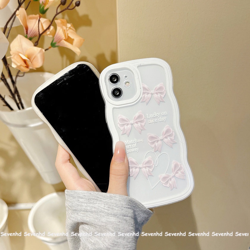 Ốp Điện Thoại Mềm Đính Nơ Trắng Hồng Cho iPhone 13 12 11 Pro Max Xs Max Xr X 7 8 6 6s Plus