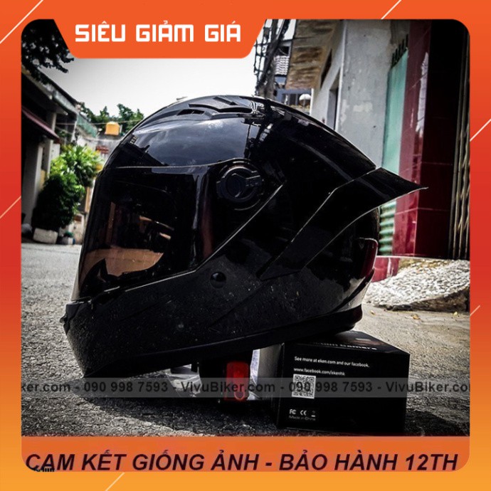 HOT- Mũ bảo hiểm Fullface AGU đen bóng kèm đuôi gió tặng kèm Balo dây rút chống trầy - Nón Fullface AGU đen bòng kèm đu