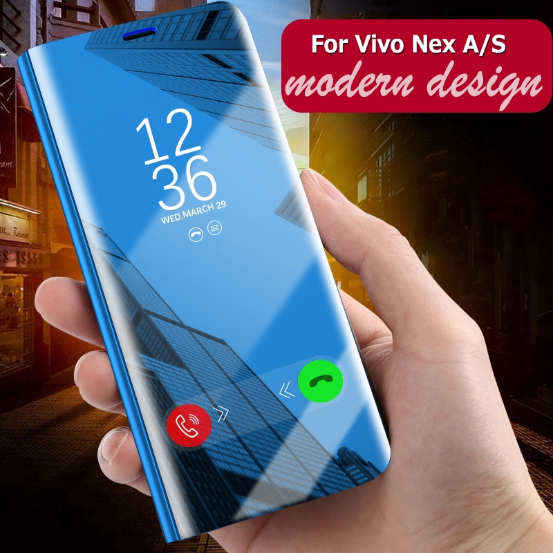 VIVO Nex S /A Flip Cover Luxury Plating Flip Smart View Mirror Clear Phone Case