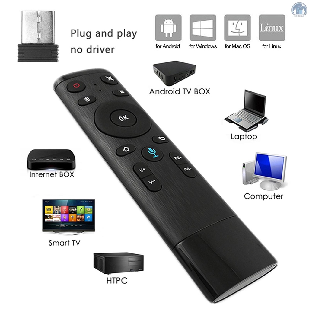 Điều Khiển Từ Xa Không Dây 2.4g Tích Hợp Đầu Nhận Tín Hiệu Giọng Nói Cho Tv Android Tv Box Htpc Pc Đen