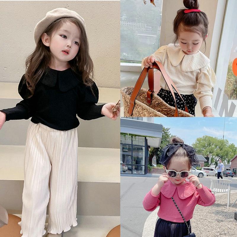 Áo thun tay dài phồng cổ Peter Pan cho bé gái 3-8 tuổi