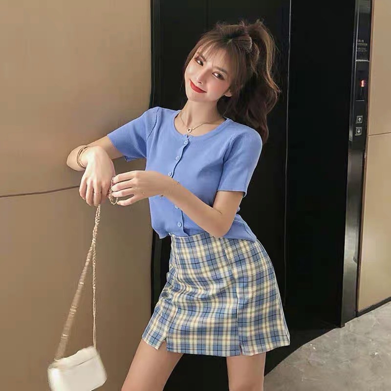 [TẶNG SON 3CE CHÍNH HÃNG] SET VÁY ÁO CARDIGAN + CHÂN VÁY CARO GIÁ HỦY DIỆT | BigBuy360 - bigbuy360.vn