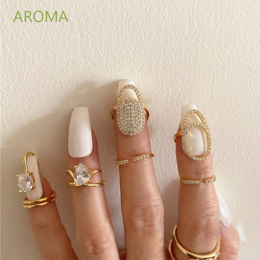 Nhẫn Kim Loại Đeo Móng Tay Khảm Đá Thanh Lịch Cho Nữ