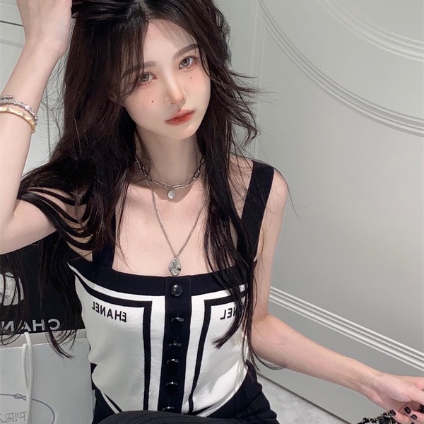 Áo ZHELIHANGFEI hai dây dệt kim thiết kế quyến rũ cho nữ tùy chọn màu sắc