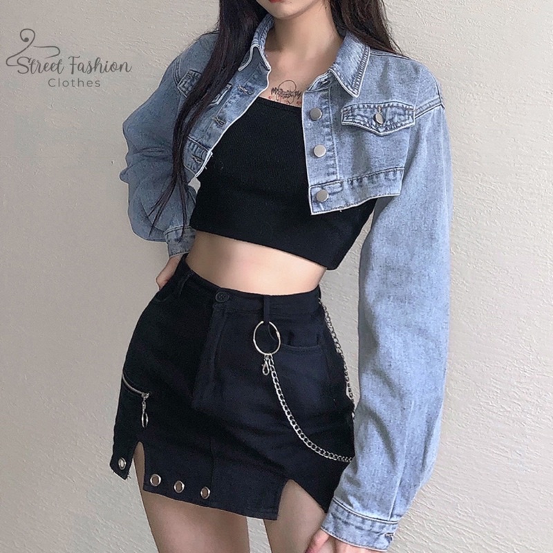Áo khoác bò denim croptop sexy, cá tính