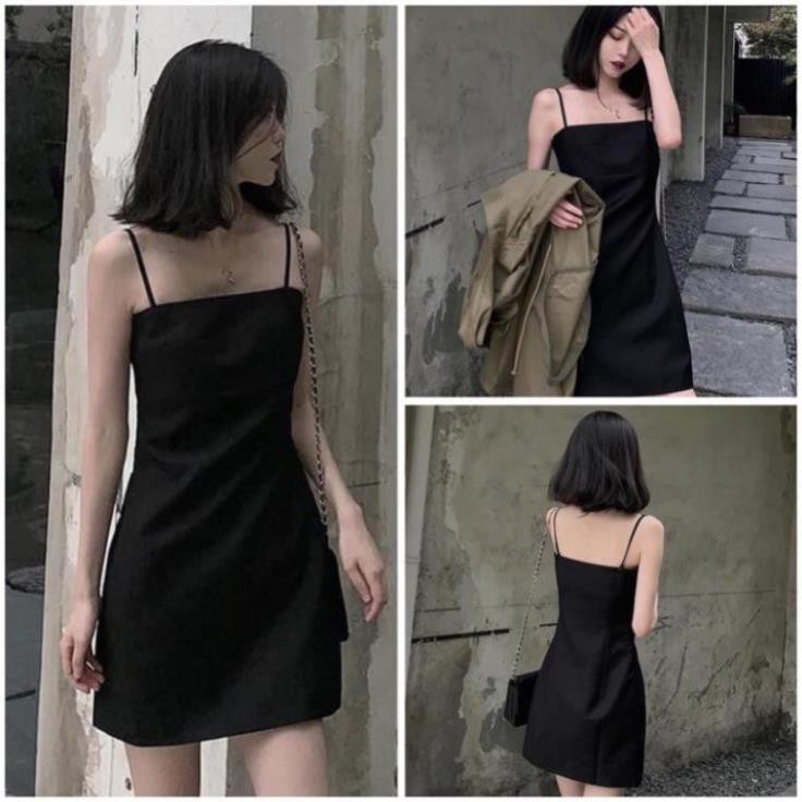 Váy 2 dây trơn đen phong cách giới trẻ Hàn Quốc- váy body 2 dây tôn dáng chất đẹp ( hàng có sẵn)  ྇  ྇