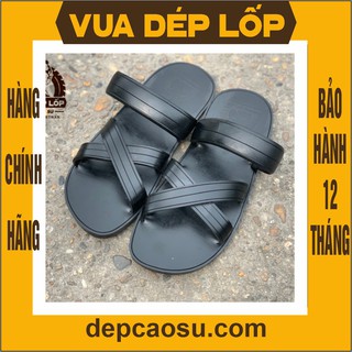 Dép cao su Nam Nữ 3 quai chéo màu đen thương hiệu Vua Dép Lốp Phạm Quang Xuân, chính hãng, có bảo hành, ảnh thật, có sẵn