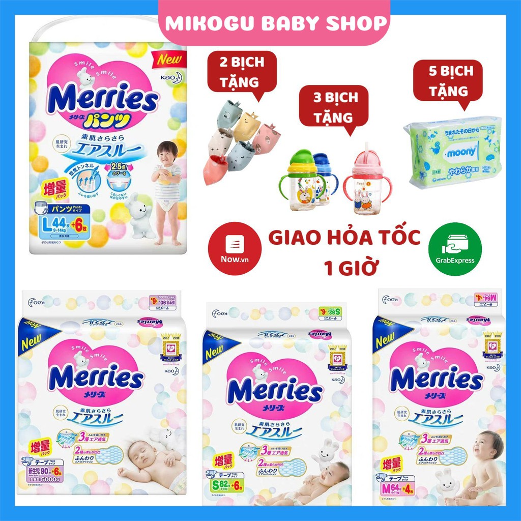 Tã/Bỉm Merries Nội Địa Nhật Cộng Miếng/Jumbo/Cao cấp Chính Hãng Dán/Quần đủ size NB96/S88/M68/M64/L58/L50/XL44/XXL28