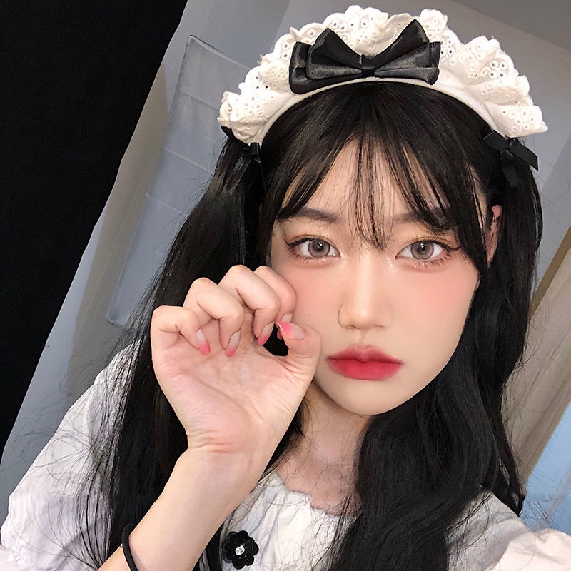Băng đô cài tóc phối nơ ren màu đen phong cách retro Nhật Bản dành cho nữ