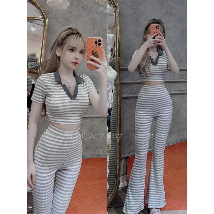 Set Áo CRT Kèm Quần Dài Sọc Ngang