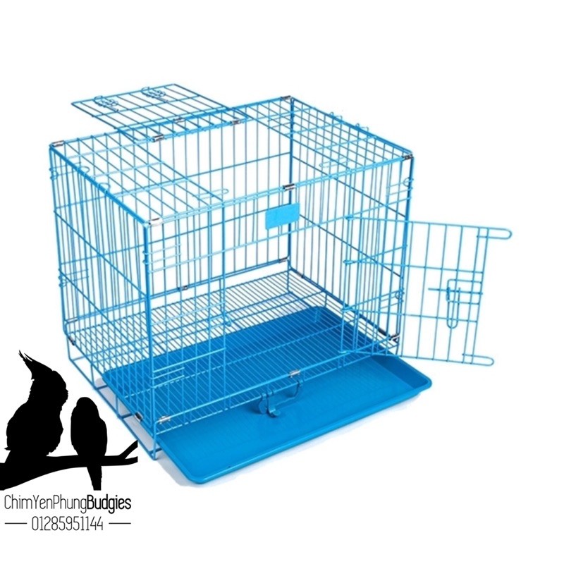 Lồng thú cưng gấp gọn sơn tĩnh điện (60x42x50) có máng phân. [SG-giao hoả tốc 2h]