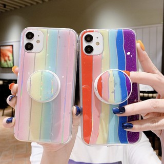 Bracket Case iphone 12 11 pro Max 12 mini Bling Ốp lưng cứng PC họa tiết da cá sấu 3D dành cho iphone X XS Max XR iphone 7 8 Plus 6 6s plus Rainbow glitter desk holder stand