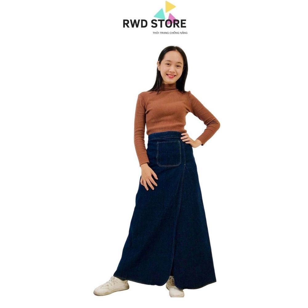 Váy chống nắng, váy chống nắng jean xẻ tà nút bấm RWD STORE