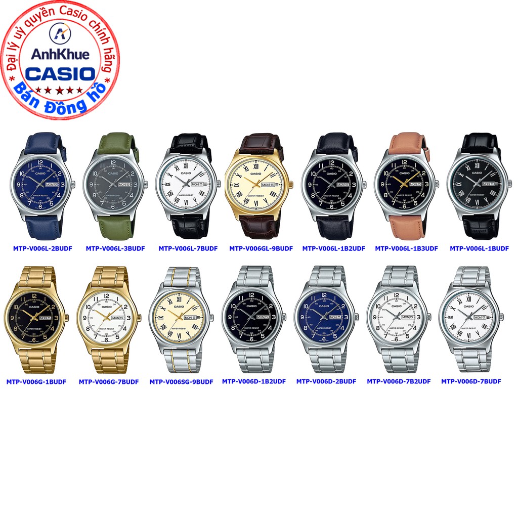 Đồng hồ nam Casio MTP-V006 MTP-V006L MTP-V006GL bảo hành 1 năm chính hãng Anh Khuê d