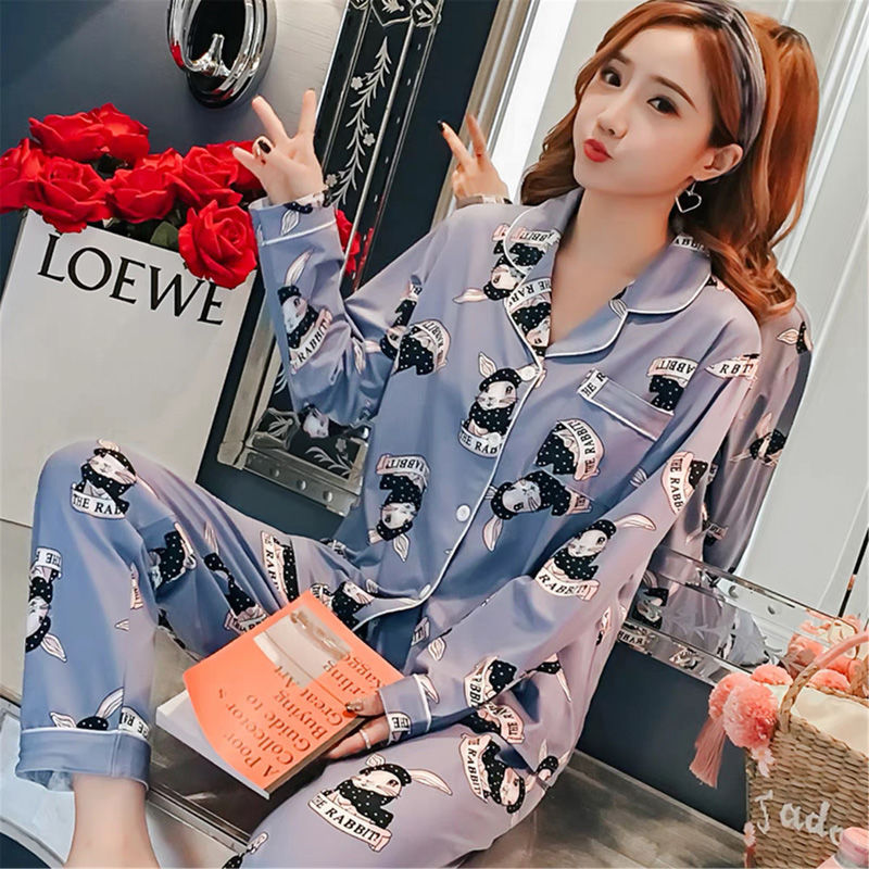 Bộ Đồ Ngủ Vải Phi Bóng Cỡ Lớn Quyến Rũ Cho Nữ đồ ngủ pyjamas pijama nam nữ mùa đông tay dài lụa satin dễ thương bigsize đồ mặc nhà cao cấp