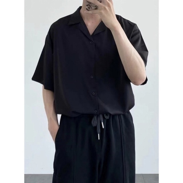 [HÌNH THẬT] ÁO SƠ MI TAY NGẮN TRẮNG ĐEN BASIC CỔ VEST FORM RỘNG NAM NỮ UNISEX HÀN QUỐC MR SMILE 99 STREET STYLE ULZZANG