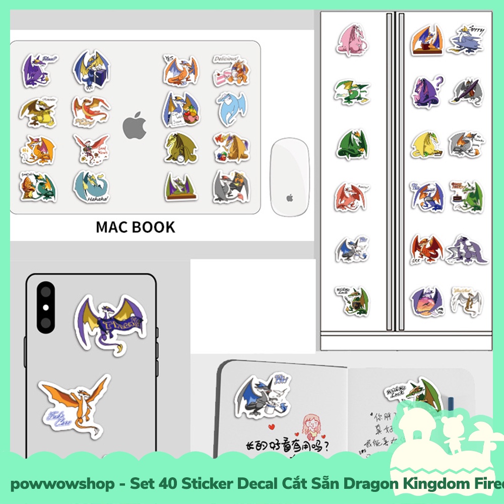 [Sẵn VN - Hỏa Tốc] Set 40 Sticker Mini Decal Dán Trang Trí Vật Dụng Mẫu Vùng Đất Rồng Dragon Island Kingdom