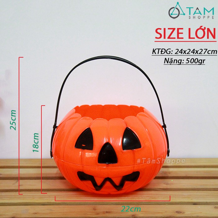 [DÀY ĐẸP] Thố đựng kẹo bí ngô Halloween có quai xách bằng nhựa HLW-TĐK-01