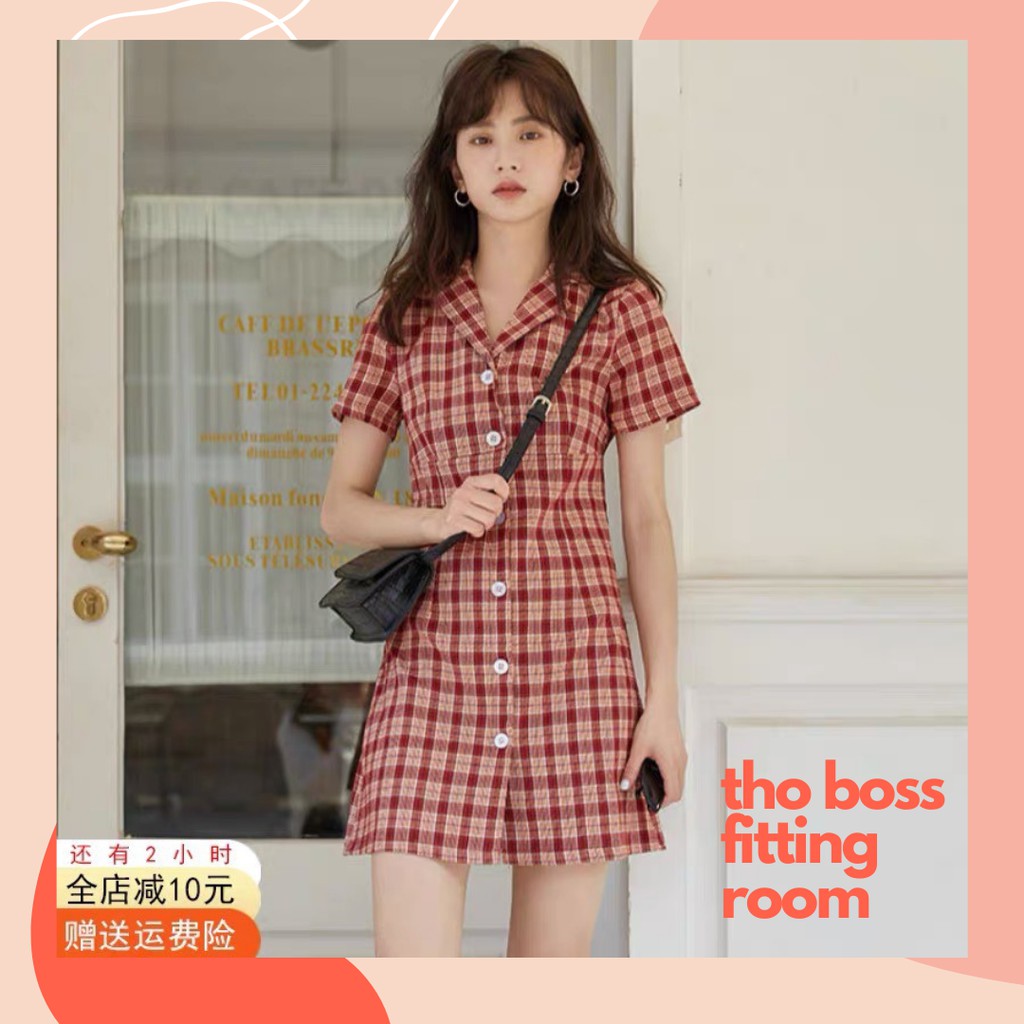 [Thanh Lý] D99 - Đầm Bigsize Dạng Vest Caro Đỏ