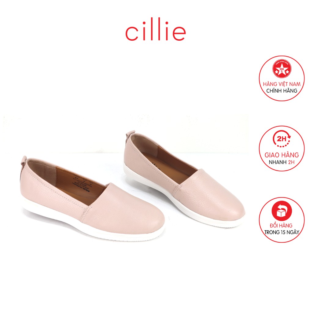 Giày slip on nữ thời trang kiểu dáng basic đế bằng da thật êm mềm ôm chân Cillie