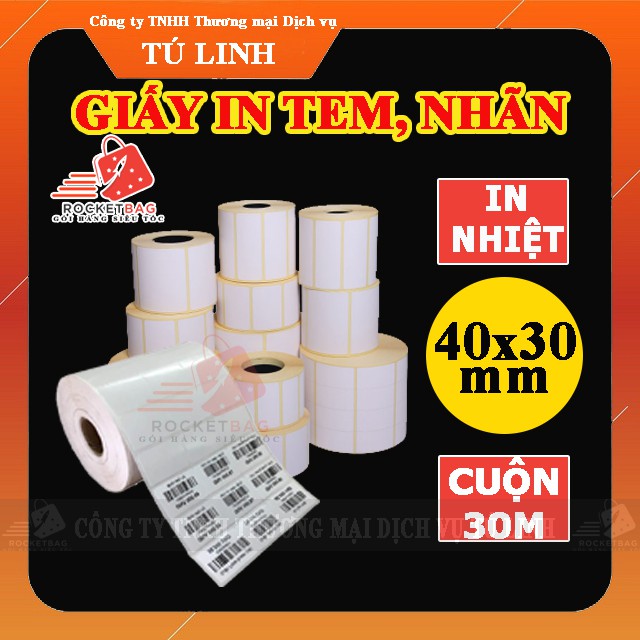 Giấy 40x30 mm decal in mã vạch, tem trà sữa, in nhiệt