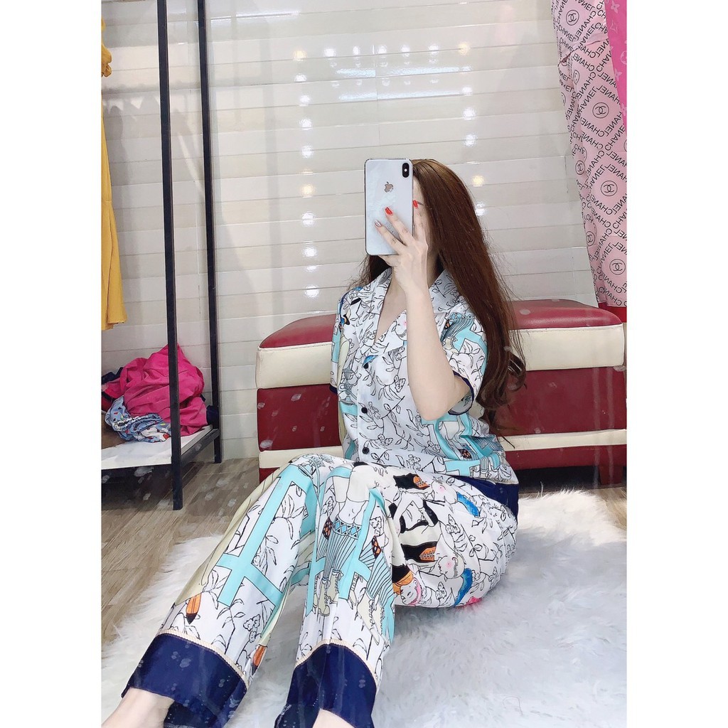 BỘ PIJAMA SATIN TAY NGẮN QUẦN DÀI CHÂN BÔNG MS30 | BigBuy360 - bigbuy360.vn