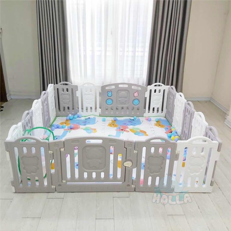 Bộ quây cũi nhựa MOMMYKIDS MINH CHÂU MẪU QUÂY GẤUTẶNG THẢM+100 BÓNG  Giúp bé có một không gian riêng để vui chơi Mẫu Gấu