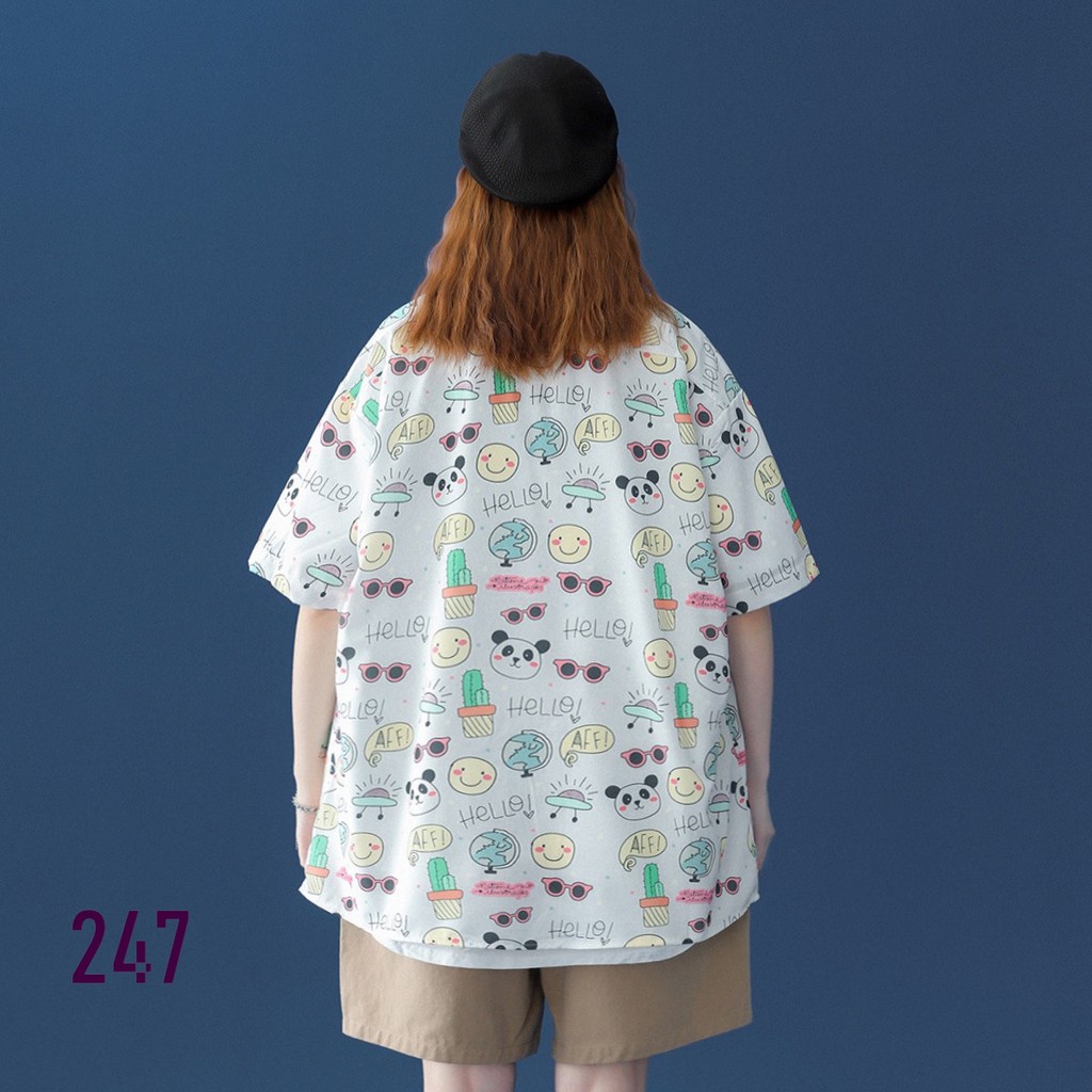 Áo Sơ Mi Nam Nữ Ngắn Tay Cổ Bẻ 247 In Họa Tiết Chú Gấu Mắt Kính Mặt Vui Chất Vải Thoáng Mát  Mẫu Siêu Cute - Hazo