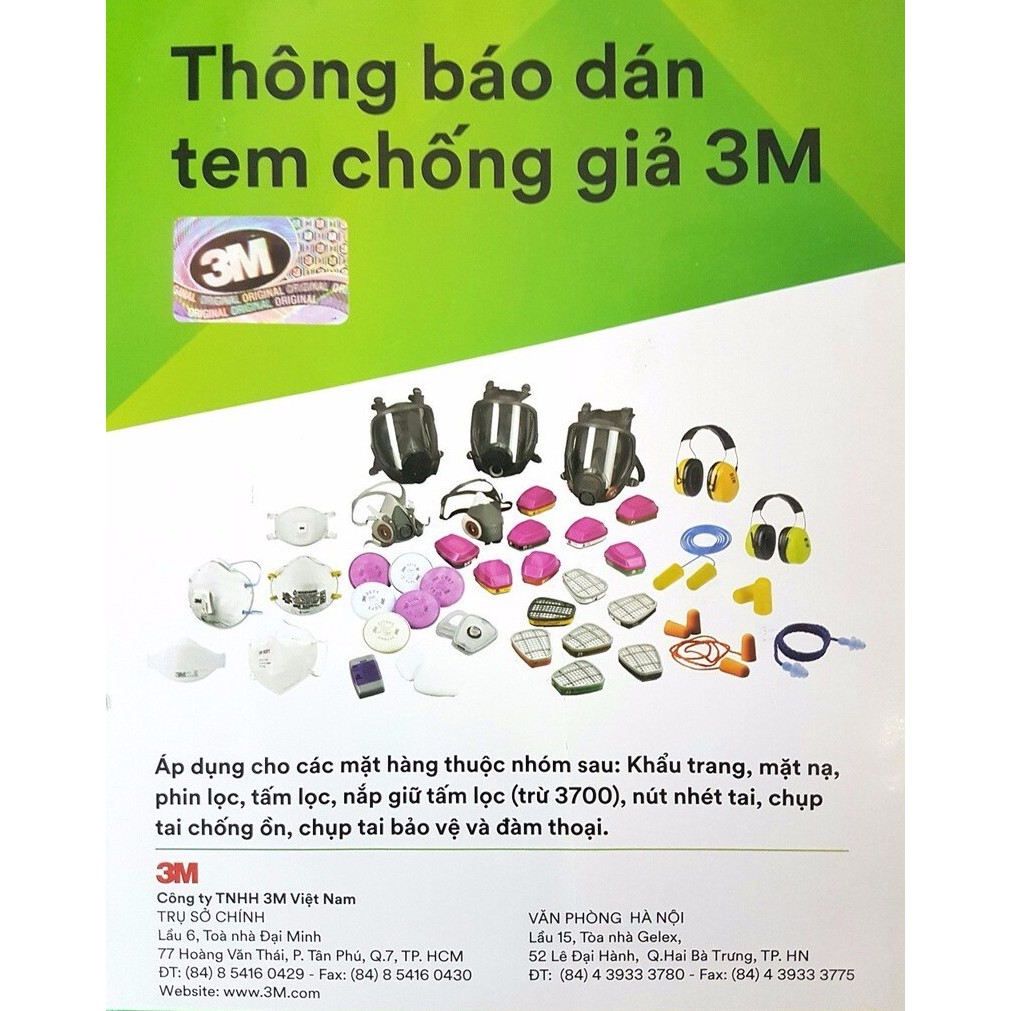 [Hàng chính hãng] Bộ mặt nạ phòng độc 3M7501/7502  3 món (2 phin lọc 6001), phun hóa chất,lọc hơi hữu cơ,chống khói bụi