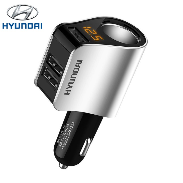 Tẩu sạc điện thoại trên ô tô nhãn hiệu Hyundai HY-10 Công suất 80W kết hợp 3 cổng sạc USB - Bảo hành 6 tháng